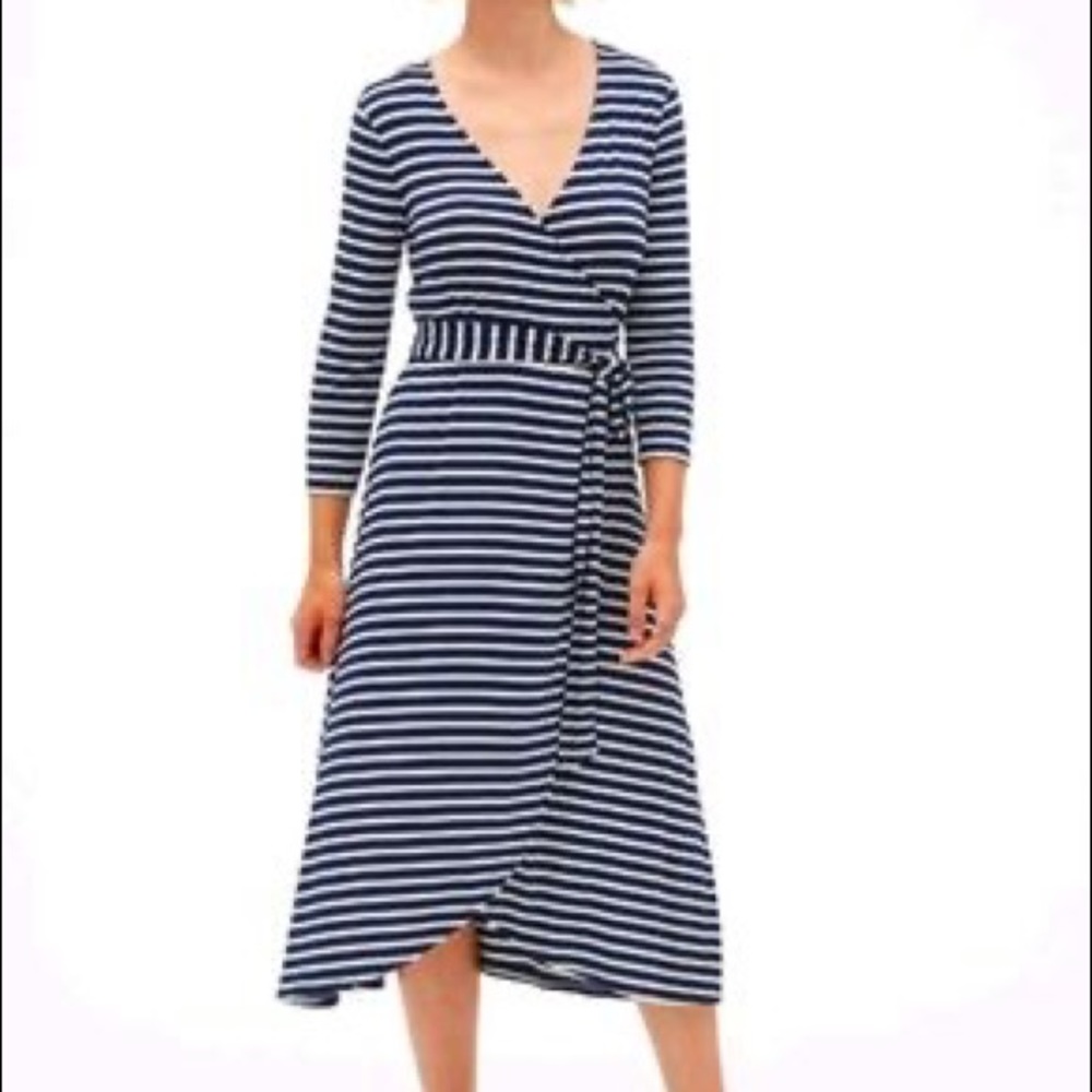 GAP Navy Blue and White Striped Wrap Dress